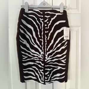 NWT Etcetera Okapi Artisital Brown Velvet Zebra Print Skirt Size 2